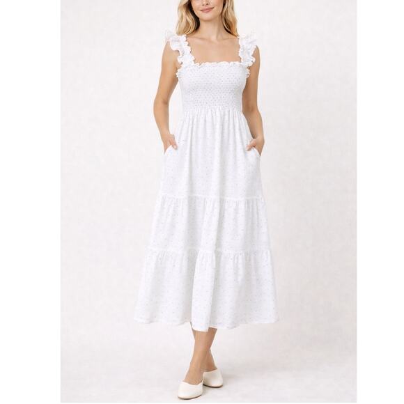 Hill House Dresses & Skirts - Hill House Ellie Nap Dress Blue Swiss Dot White Smocked Midi Size XS